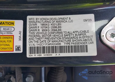 2024 Honda Accord Ex из США, поврежденный, VIN 1HGCY1F34RA004686